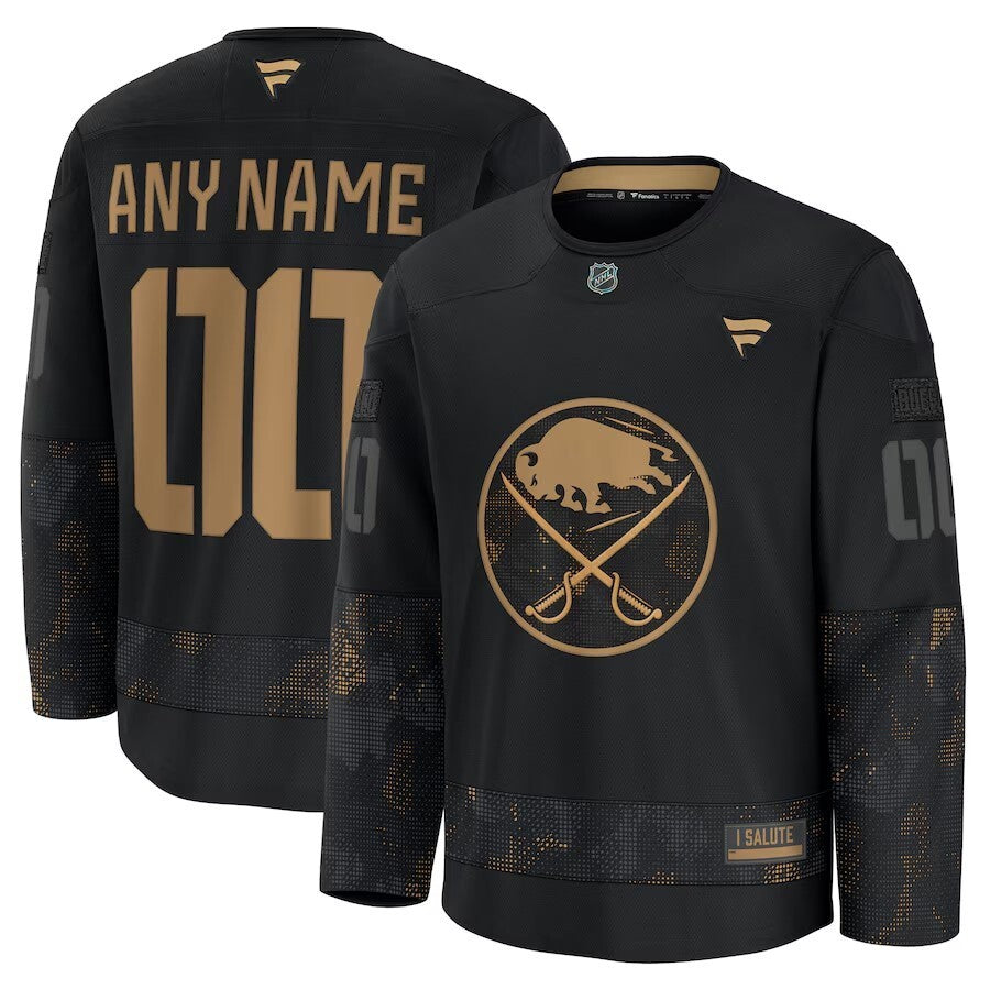 Buffalo Sabres 2024 Military Appreciation Personalized Long Sleeve Practice Jersey - Black hockey jersey product view 1
