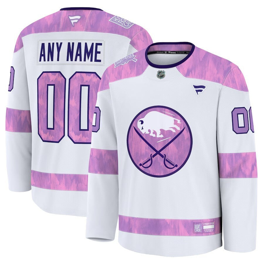Buffalo Sabres Fanatics 2024 Hockey Fights Cancer Custom Practice Jersey - White Hockey Jersey hockey jersey product view 1