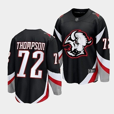 Buffalo Sabres #72 Tage Thompson black goathead alternate premier jersey Hockey Jersey hockey jersey product view 1