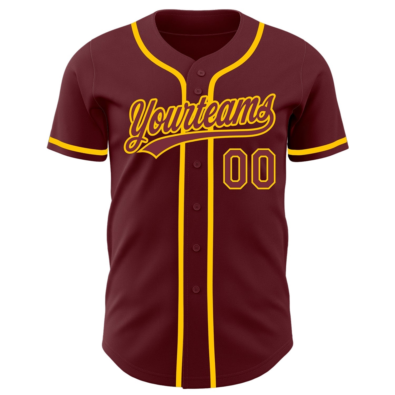 Custom Burgundy Yellow Authentic Baseball Jersey baseball jersey product view 2