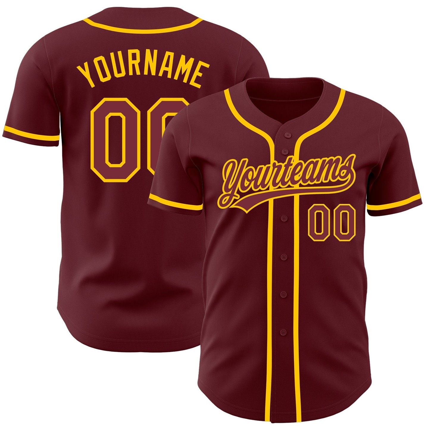 Custom Burgundy Yellow Authentic Baseball Jersey baseball jersey product view 1