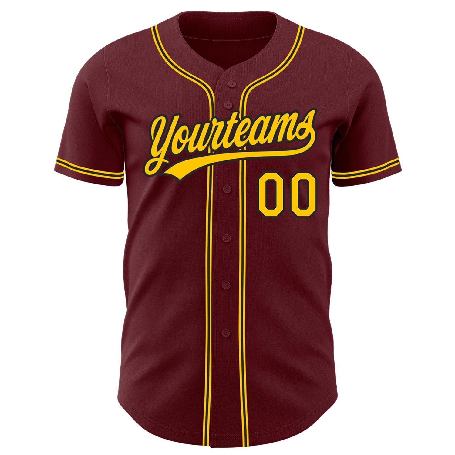 Custom Burgundy Yellow-Black Authentic Baseball Jersey baseball jersey product view 2