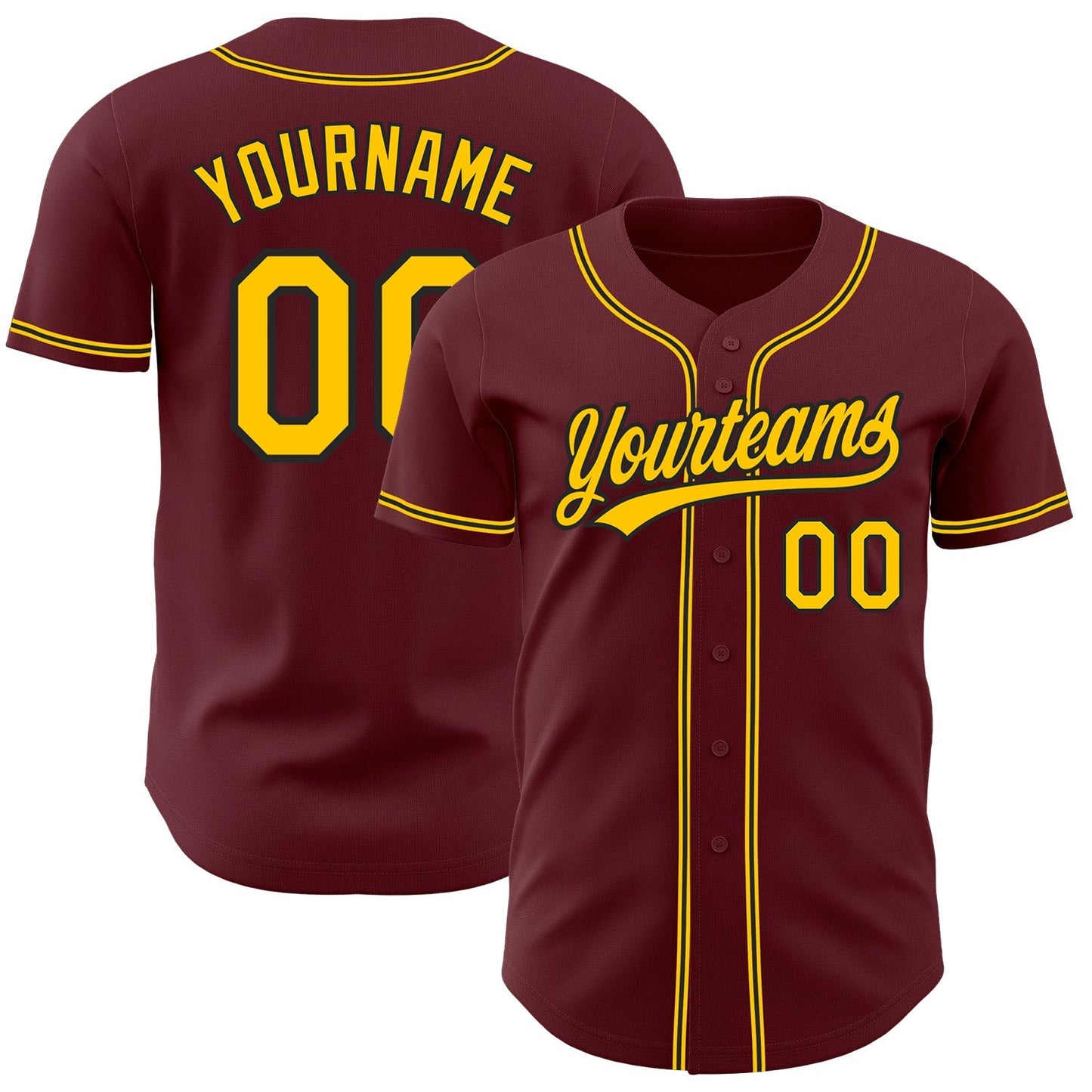 Custom Burgundy Yellow-Black Authentic Baseball Jersey baseball jersey product view 1