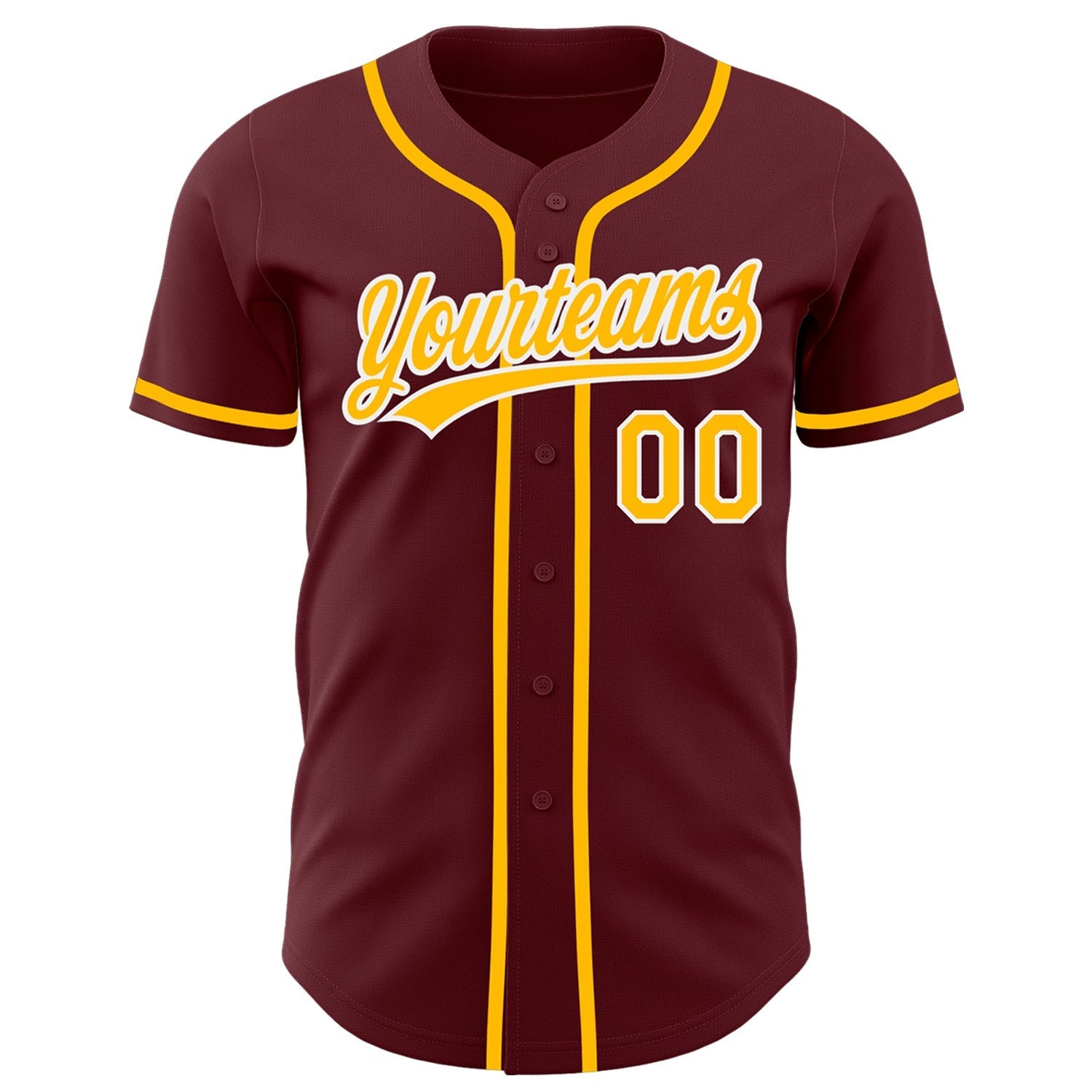 Custom Burgundy Gold-White Authentic Baseball Jersey baseball jersey product view 2