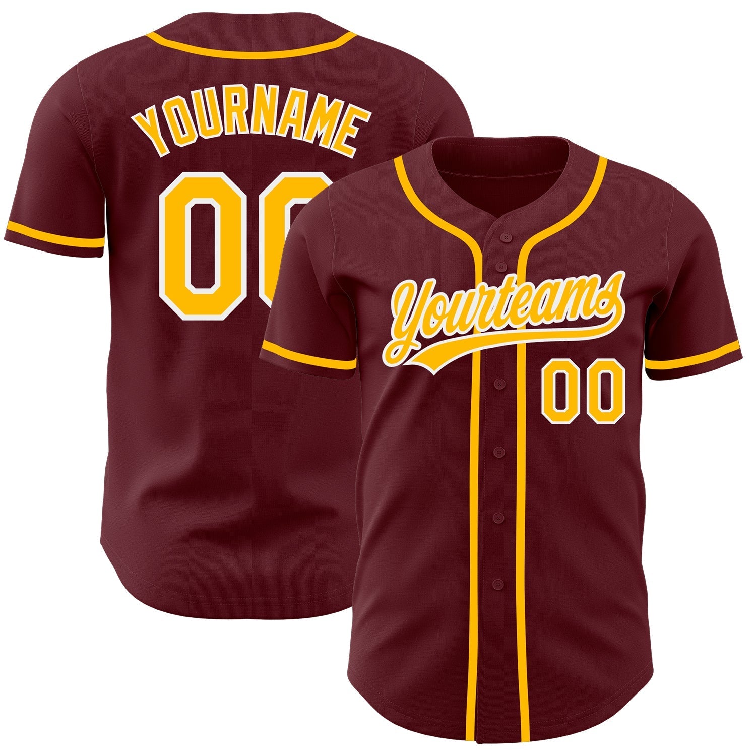 Custom Burgundy Gold-White Authentic Baseball Jersey baseball jersey product view 1