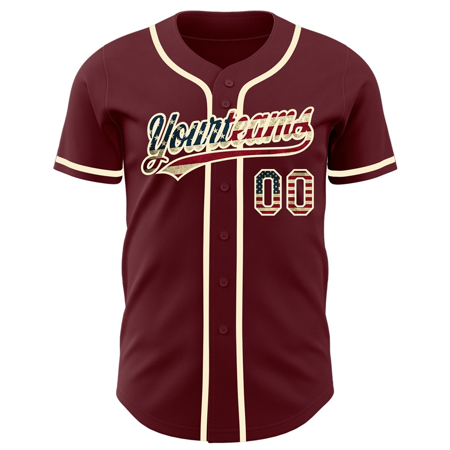Custom Burgundy Vintage USA Flag-Cream Authentic Baseball Jersey baseball jersey product view 2