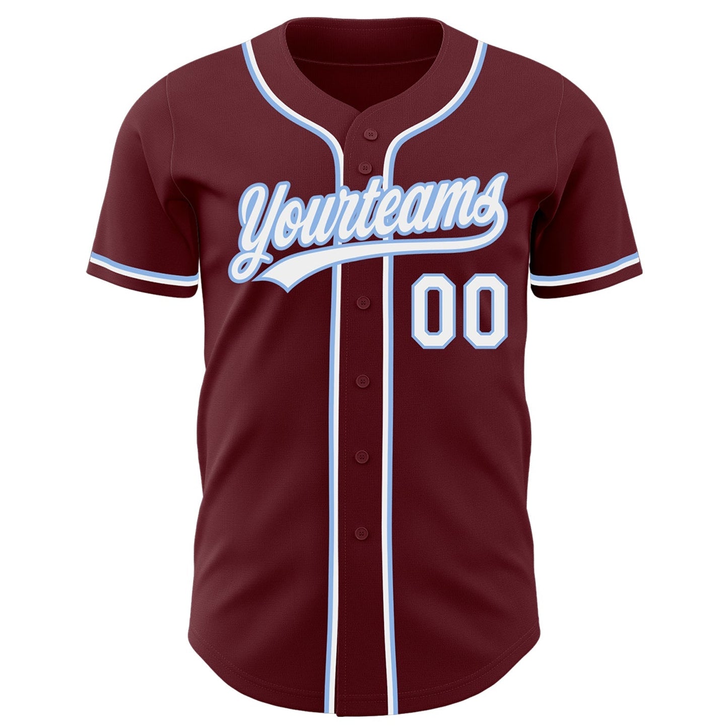 Custom Burgundy White-Light Blue Authentic Baseball Jersey baseball jersey product view 3