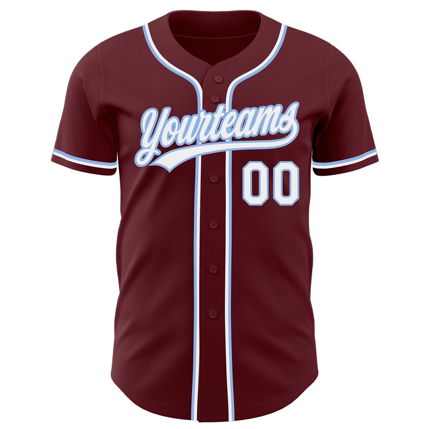 Custom Burgundy White-Light Blue Authentic Baseball Jersey baseball jersey product view 3