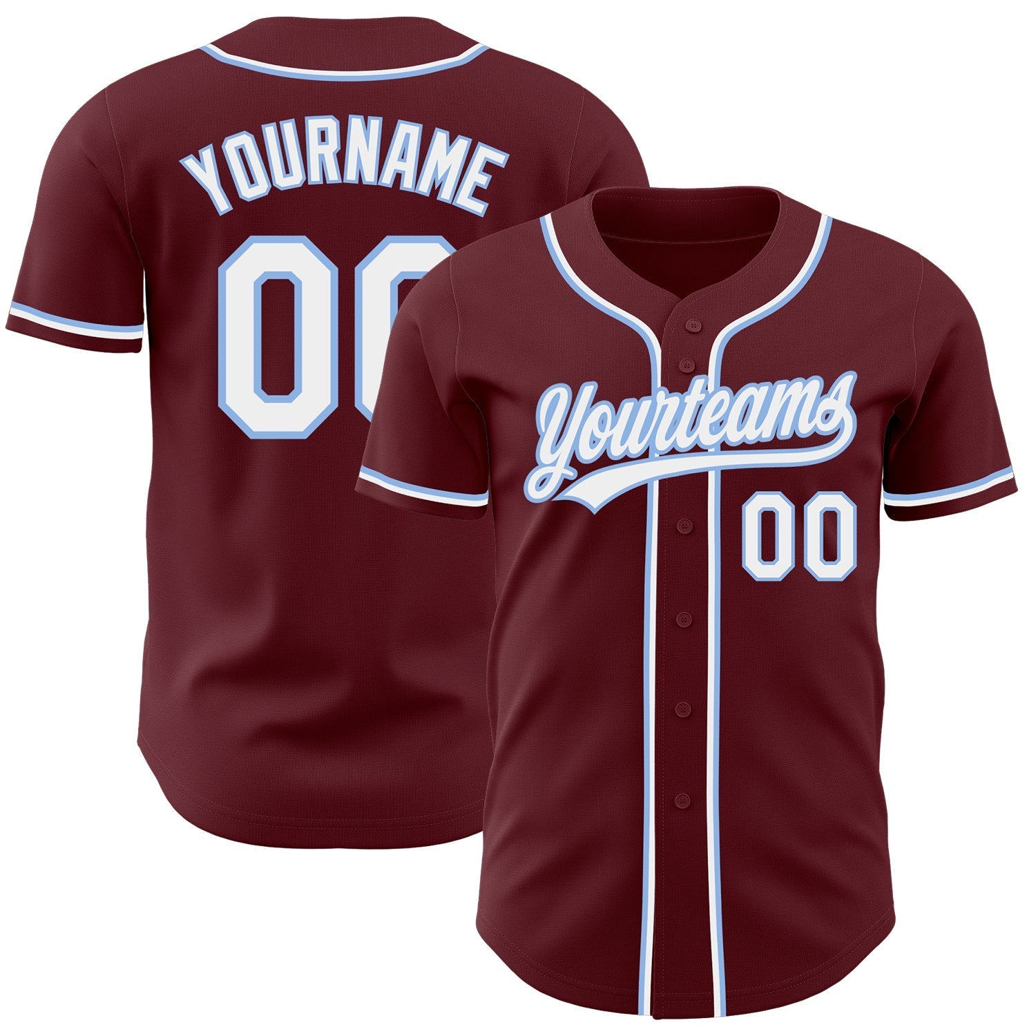 Custom Burgundy White-Light Blue Authentic Baseball Jersey baseball jersey product view 1