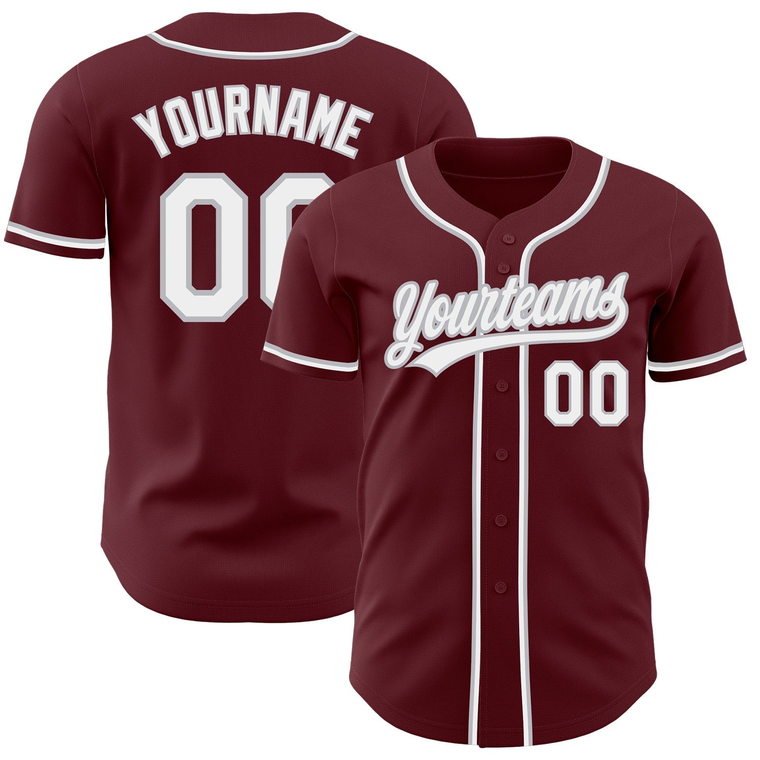 Custom Burgundy White-Gray Authentic Baseball Jersey baseball jersey product view 1