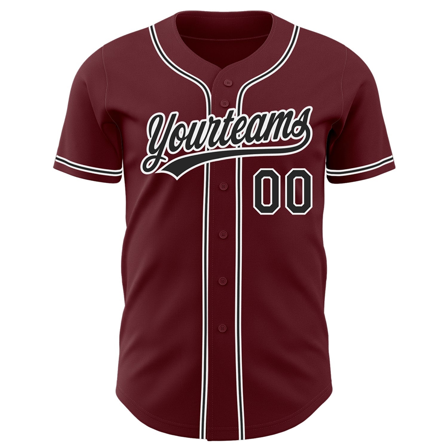 Custom Burgundy Black-White Authentic Baseball Jersey baseball jersey product view 2