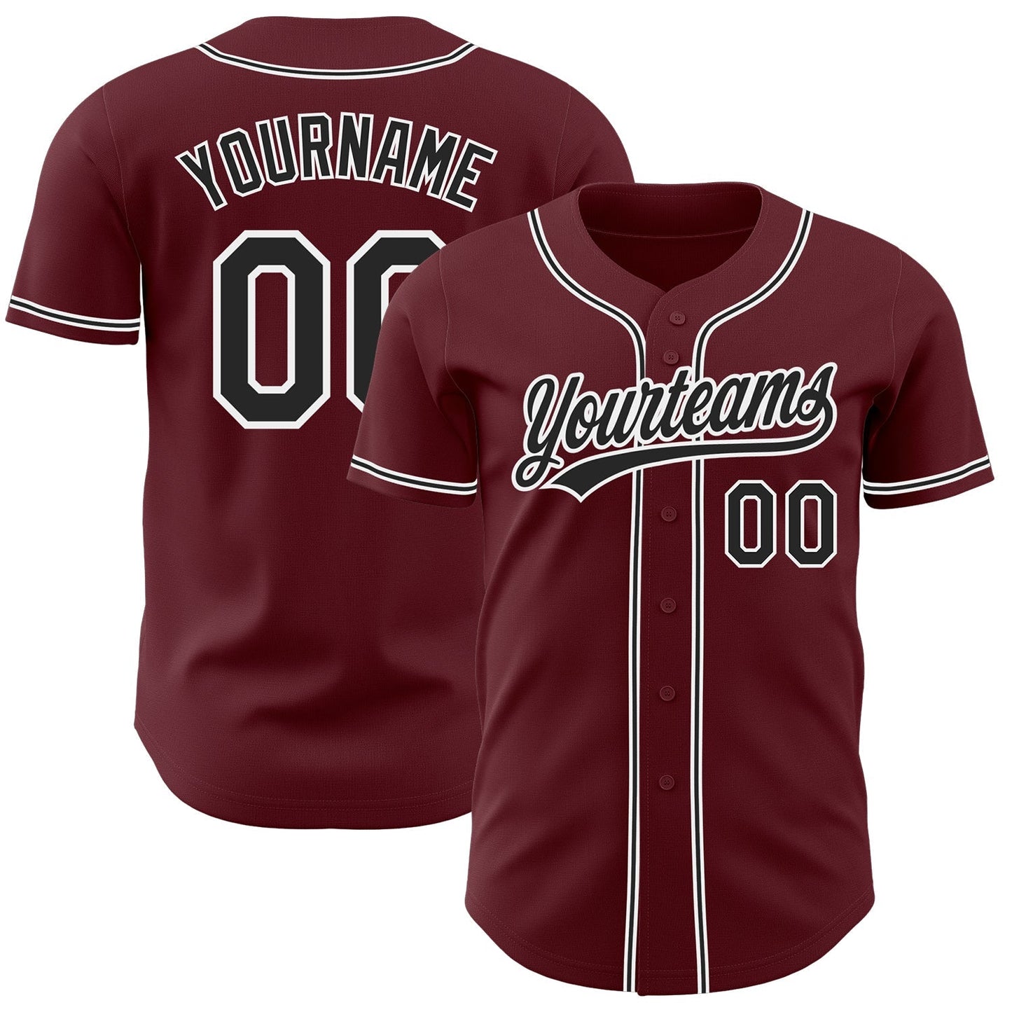 Custom Burgundy Black-White Authentic Baseball Jersey baseball jersey product view 1