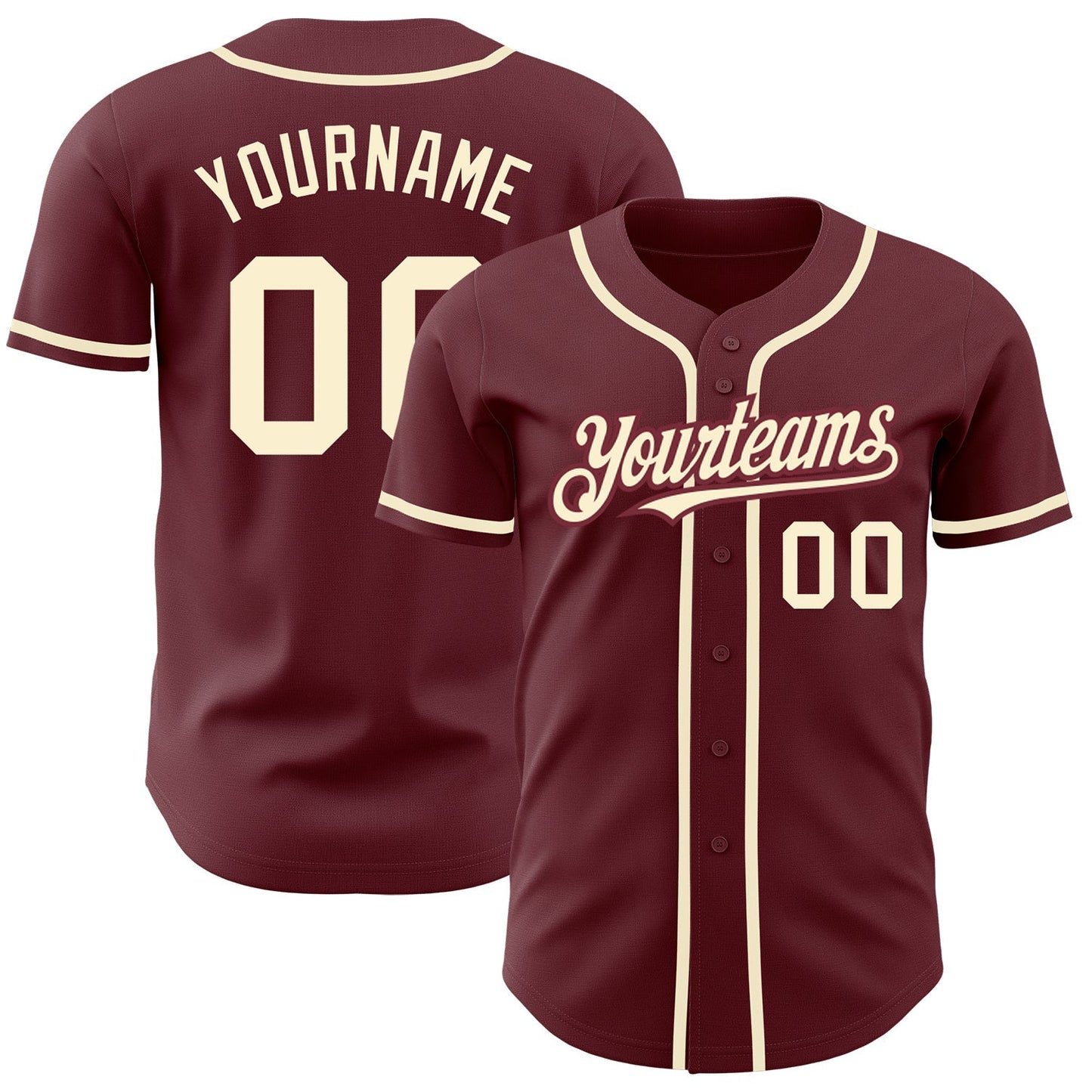Custom Burgundy Cream Authentic Baseball Jersey baseball jersey product view 1