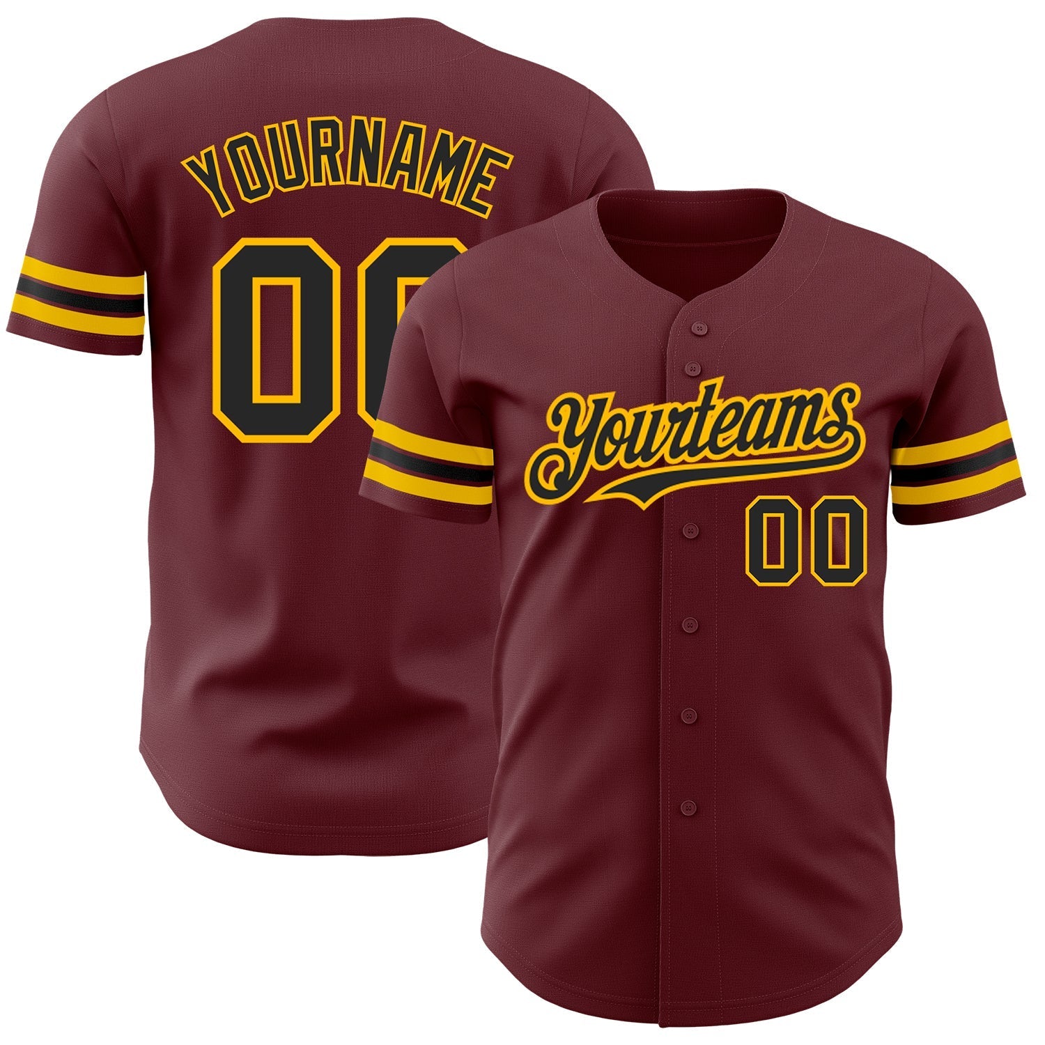 Custom Burgundy Black-Gold Authentic Baseball Jersey baseball jersey product view 1
