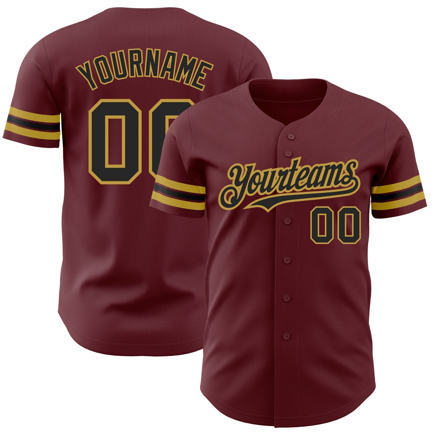 Custom Burgundy Black-Old Gold Authentic Baseball Jersey baseball jersey product view 1