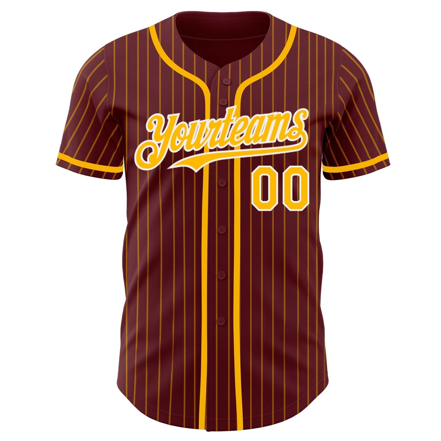 Custom Burgundy Gold Pinstripe White Authentic Baseball Jersey baseball jersey product view 2