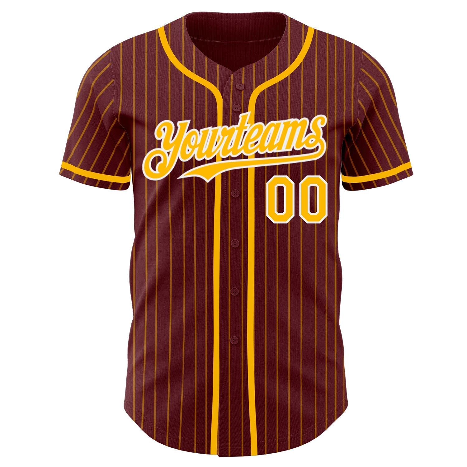 Custom Burgundy Gold Pinstripe White Authentic Baseball Jersey baseball jersey product view 2