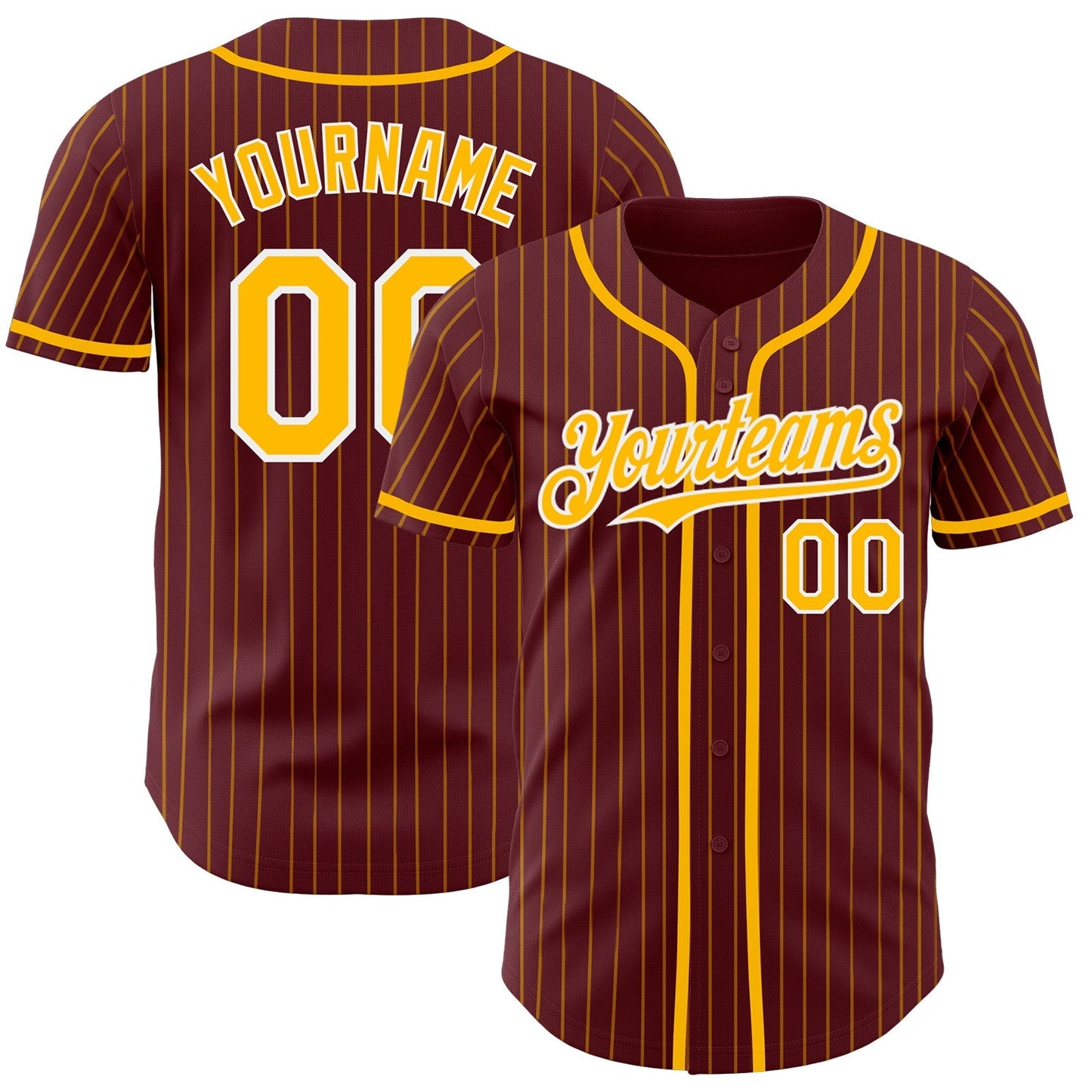 Custom Burgundy Gold Pinstripe White Authentic Baseball Jersey baseball jersey product view 1