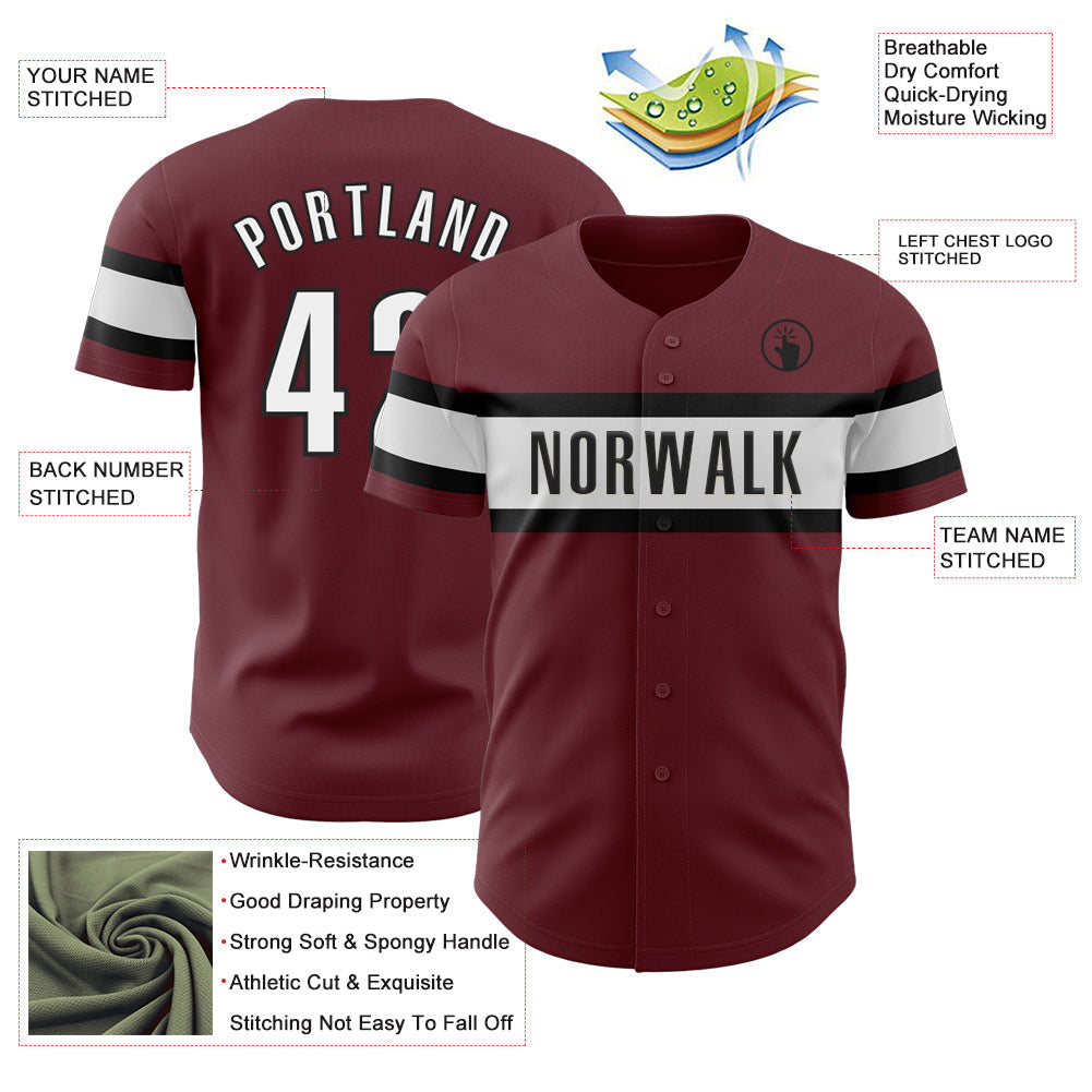 Custom Burgundy White-Black Authentic Baseball Jersey baseball jersey product view 3