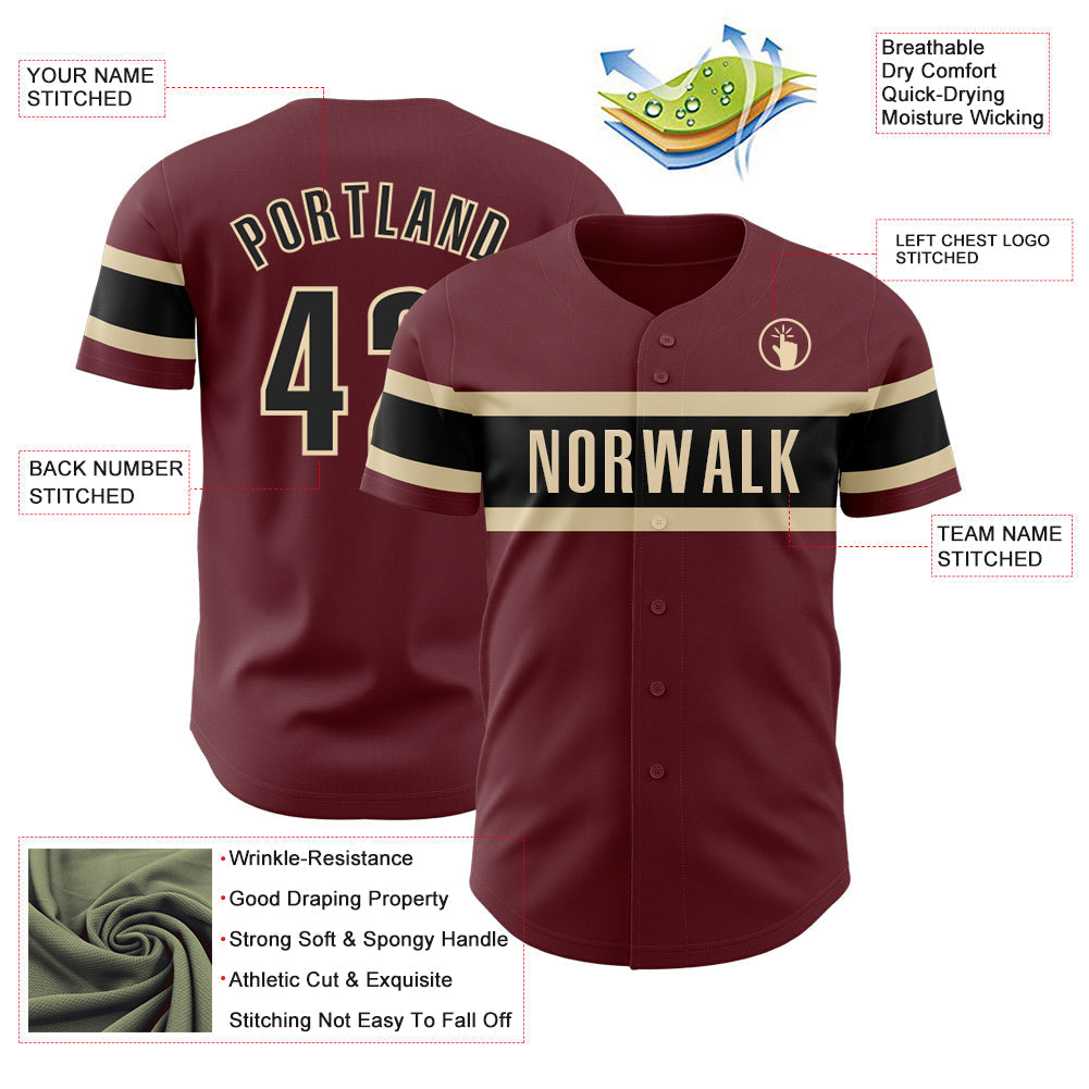 Custom Burgundy Black-City Cream Authentic Baseball Jersey baseball jersey product view 3
