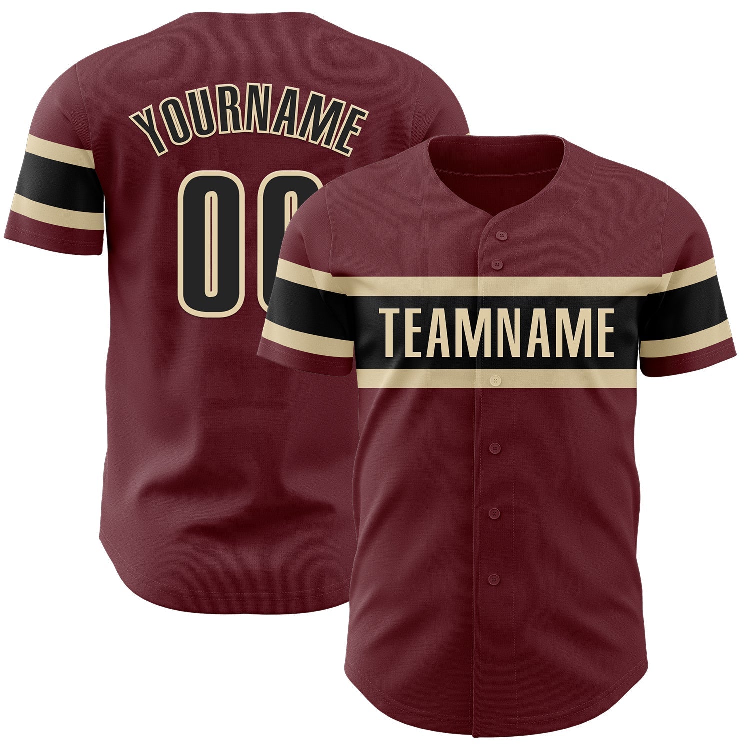 Custom Burgundy Black-City Cream Authentic Baseball Jersey baseball jersey product view 1