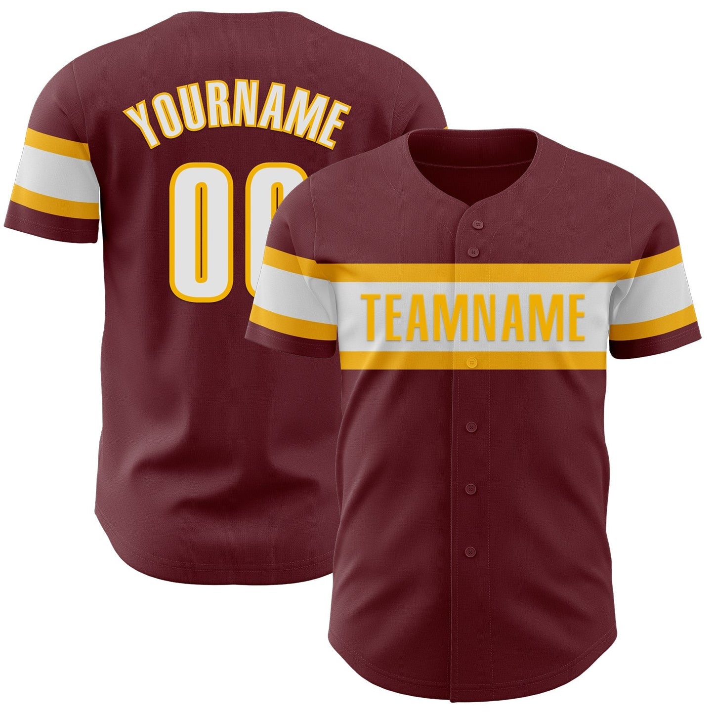 Custom Burgundy White-Gold Authentic Baseball Jersey baseball jersey product view 1