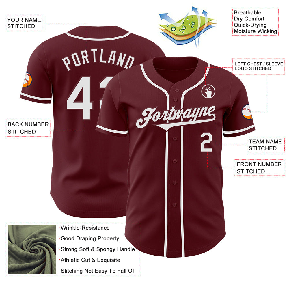 Custom Burgundy White Authentic Baseball Jersey baseball jersey product view 3