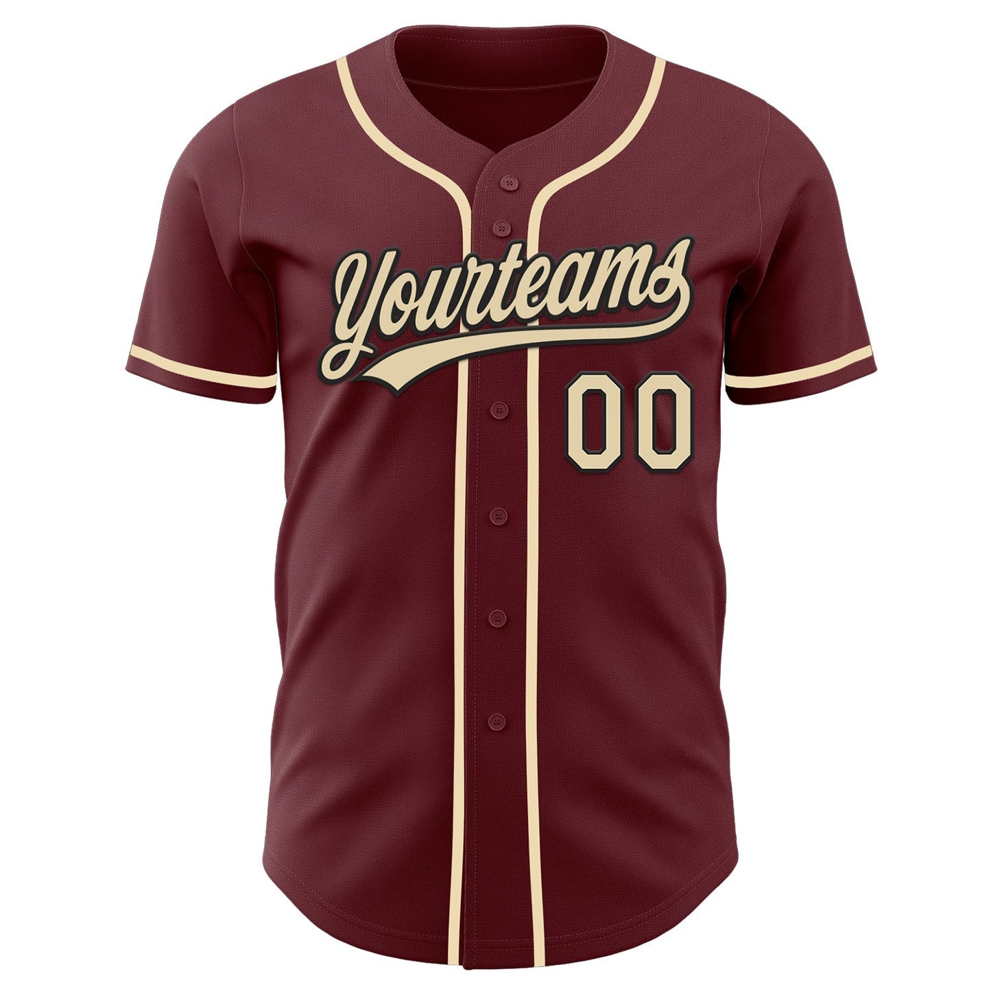 Custom Burgundy Cream-Black Authentic Baseball Jersey baseball jersey product view 2
