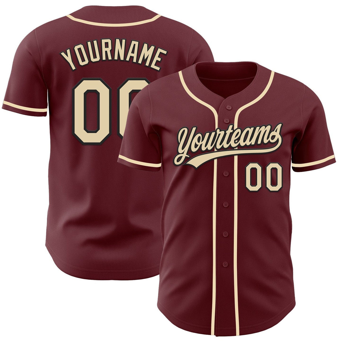 Custom Burgundy Cream-Black Authentic Baseball Jersey baseball jersey product view 1