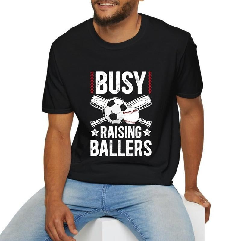 Busy Raising Ballers Soccer Baseball Dad Casual Crew - Adult & Kids T-Shirts, Sweatshirts & Hoodies apparel design preview 1