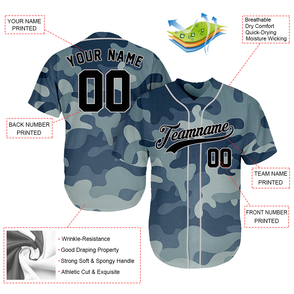 Personalized Baseball Jersey - Best Gift For A Baseball Fan - Veteran Salute To Service Camouflage - Father's Day Gifts Baseball Fans BJC5 baseball jersey product view 2