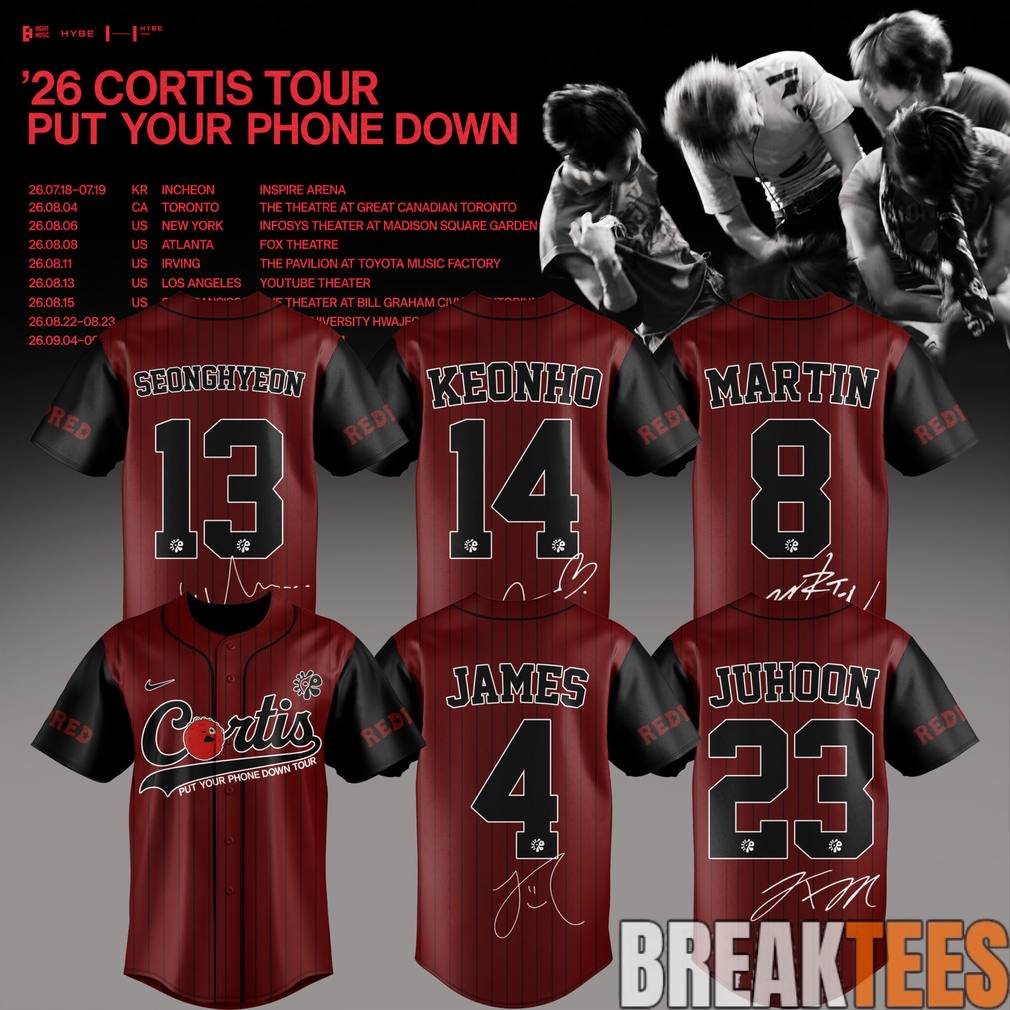 CORTIS Put Your Phone Down Tour 2026 Baseball Jersey Unisex T-shirt, Sweatshirt, Hoodie, Long Sleeve Tee - T-Shirt, Sweatshirt, Hoodie