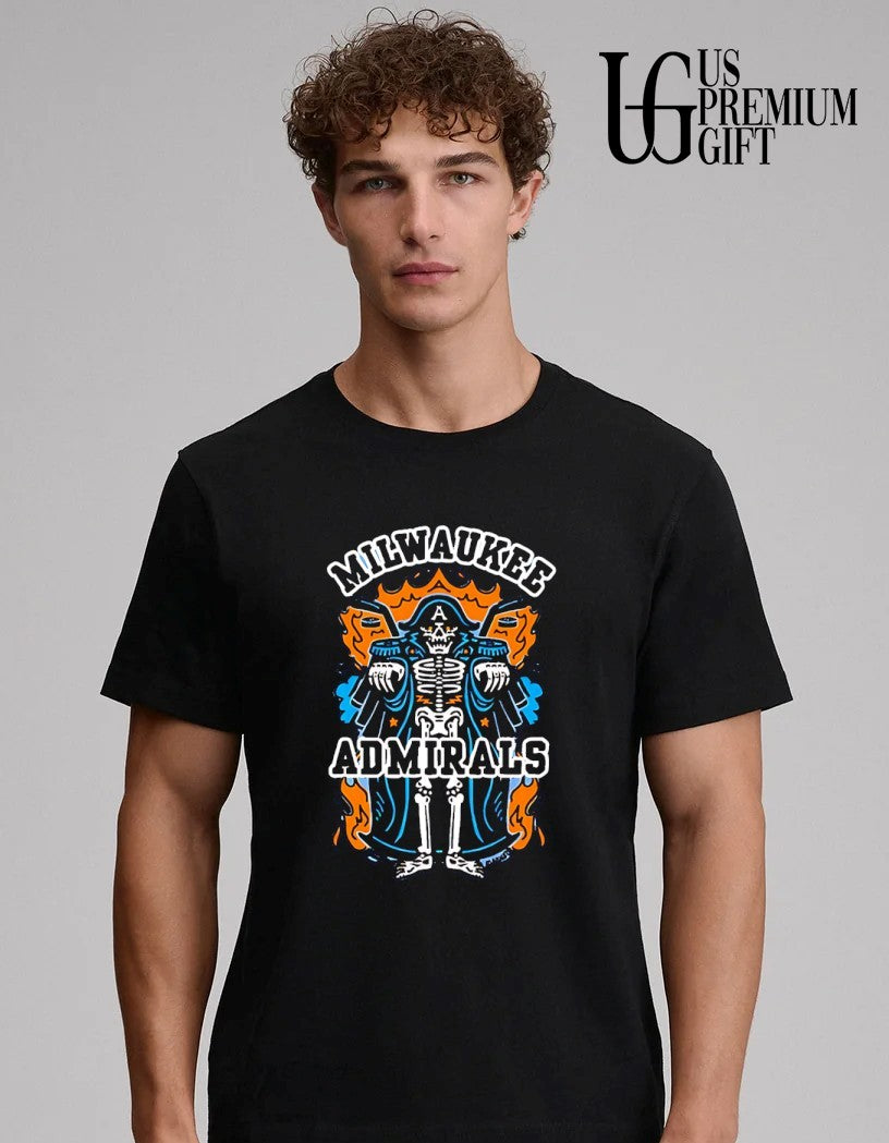 Milwaukee Admirals AHL Hockey Skeleton fire logo - Adult & Kids T-Shirts, Sweatshirts & Hoodies apparel design preview 4