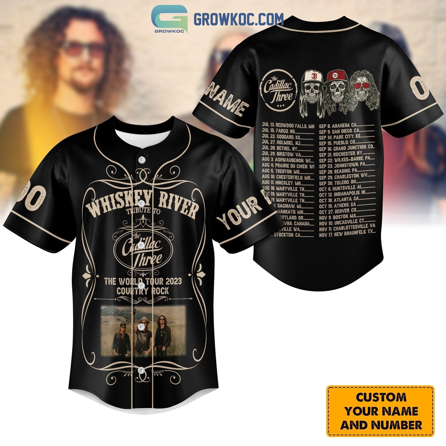 Cadillac Three The World Tour 2023 Country Rock Personalized Baseball Jersey baseball jersey product view 1