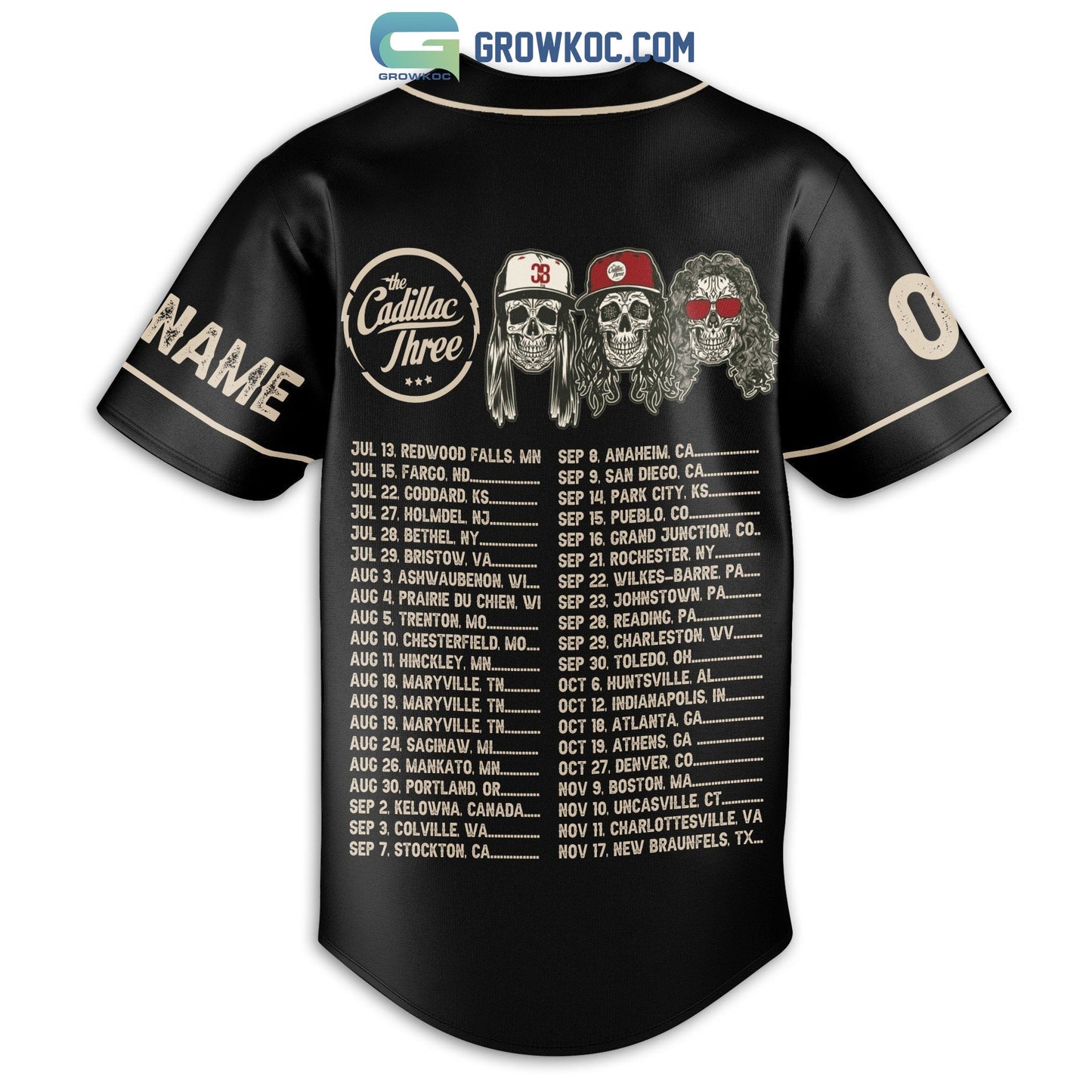 Cadillac Three The World Tour 2023 Country Rock Personalized Baseball Jersey baseball jersey product view 3
