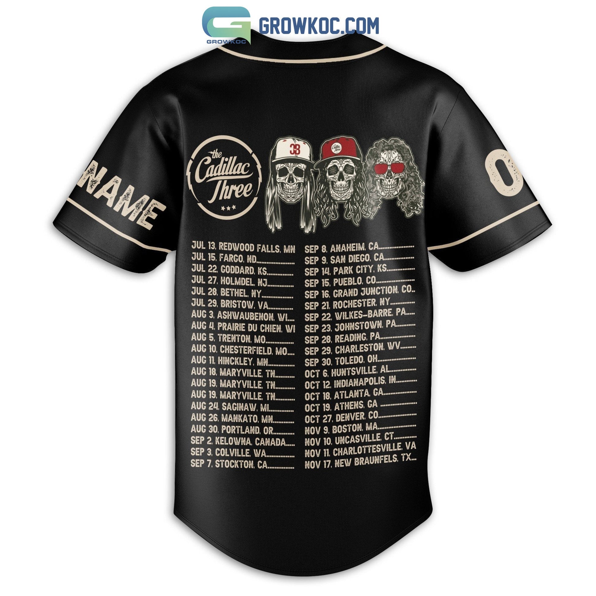 Cadillac Three The World Tour 2023 Country Rock Personalized Baseball Jersey baseball jersey product view 3