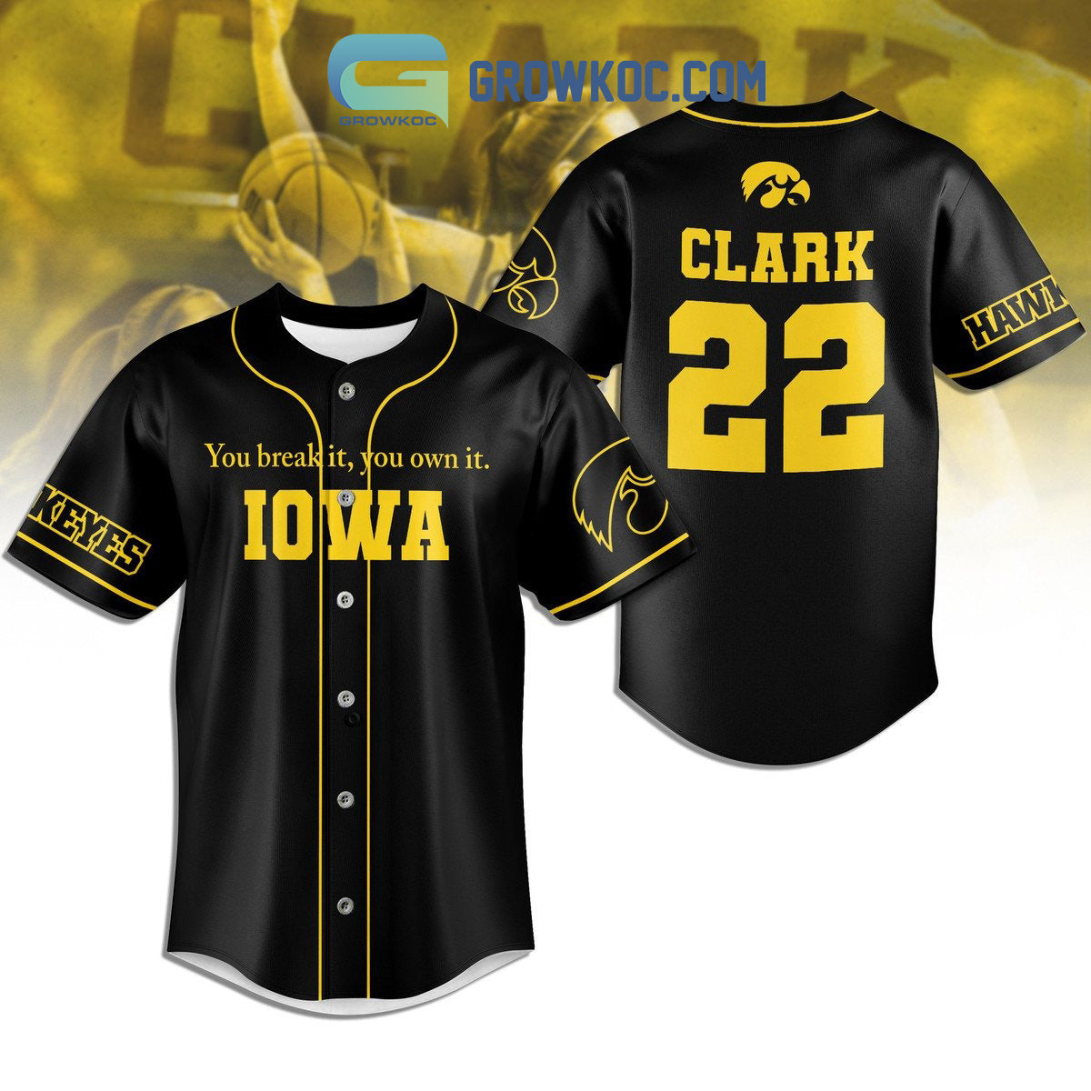 Caitlin Clark Iowa Hawkeyes Black Version Fan Baseball Jersey baseball jersey product view 1