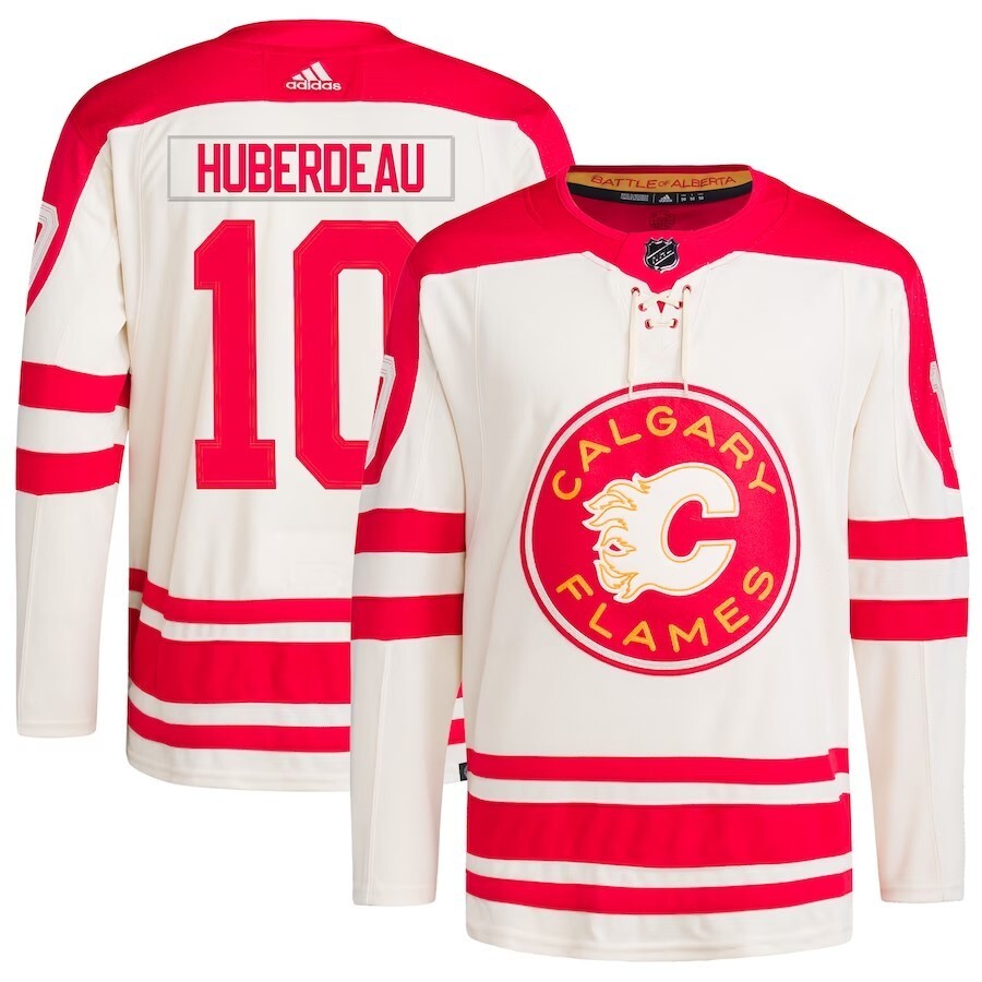 Calgary Flames #10 Jonathan Huberdeau 2023 NHL Heritage Classic Primegreen Authentic Player Jersey – Cream hockey jersey product view 1
