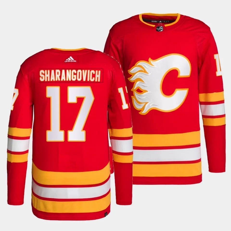 Calgary Flames #17 Yegor Sharangovich Home Red Authentic Pro Jersey Hockey Jersey hockey jersey product view 1