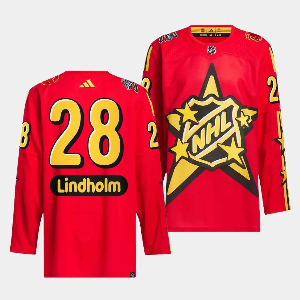 Calgary Flames #28 Elias Lindholm 2024 NHL All-Star Red Hockey Jersey hockey jersey product view 1