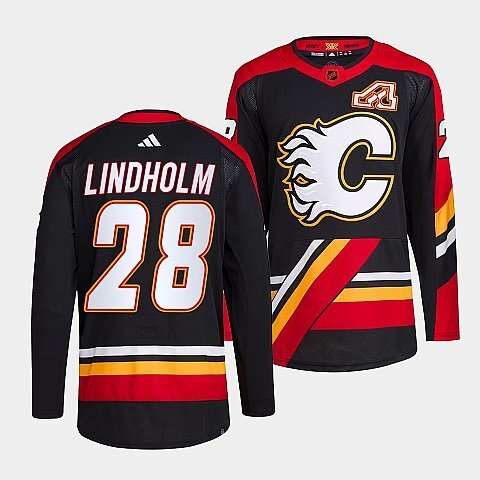 Calgary Flames #28 elias-lindholm-black-2022reverse-retro-2.0-authentic-primegreen-jersey Hockey Jersey hockey jersey product view 1