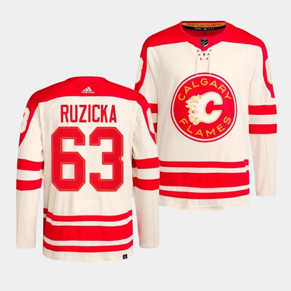 Calgary Flames #63 Adam Ruzicka 2023 NHL Heritage Classic Cream Authentic Jersey Hockey Jersey hockey jersey product view 1