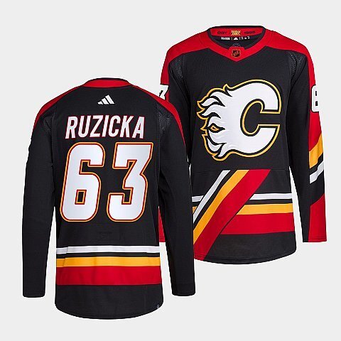 Calgary Flames #63 adam-ruzicka-black-2022reverse-retro-2.0-authentic-primegreen-jersey Hockey Jersey hockey jersey product view 1