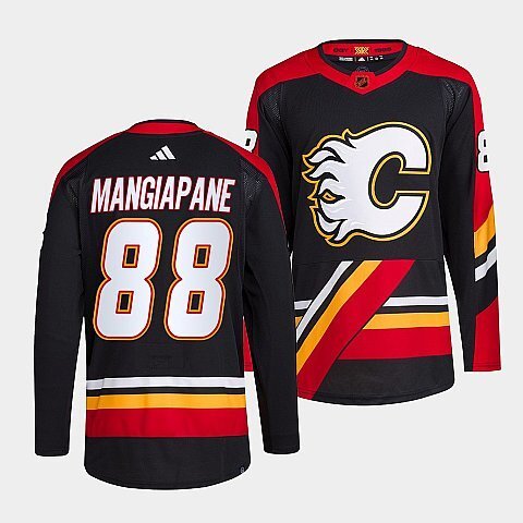 Calgary Flames #88 andrew-mangiapane-black-2022reverse-retro-2.0-authentic-primegreen-jersey hockey jersey product view 1