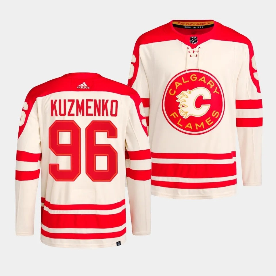 Calgary Flames #96 Andrei Kuzmenko 2023 NHL Heritage Classic Cream Hockey Jersey hockey jersey product view 1