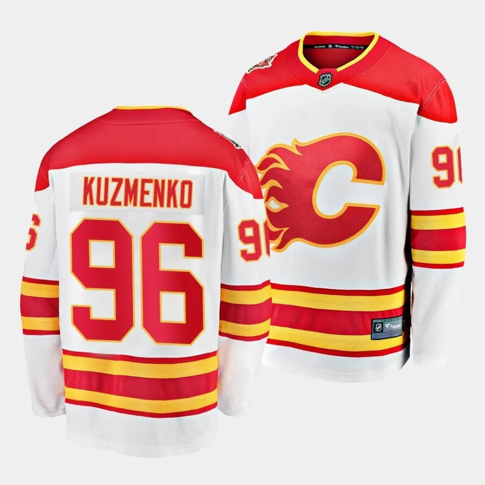 Calgary Flames #96 Andrei Kuzmenko Away White Jersey Hockey Jersey hockey jersey product view 1