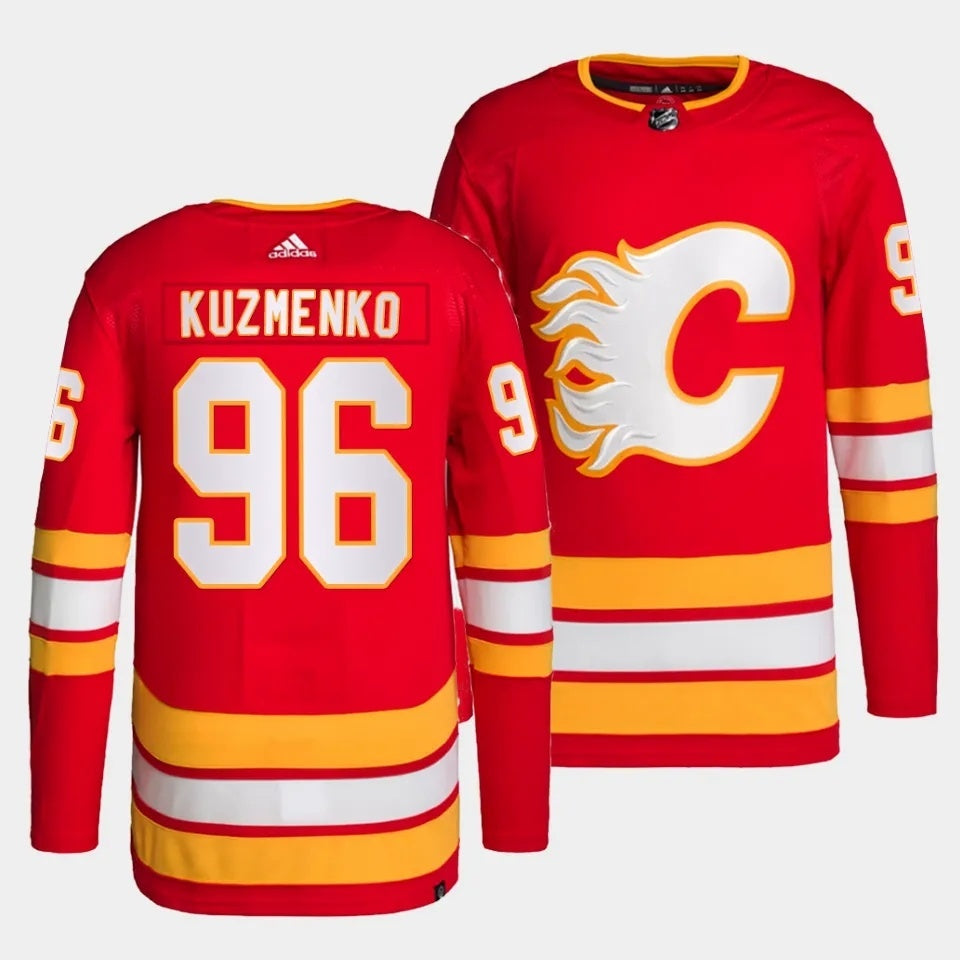 Calgary Flames #96 Andrei Kuzmenko Home Red Hockey Jersey hockey jersey product view 1