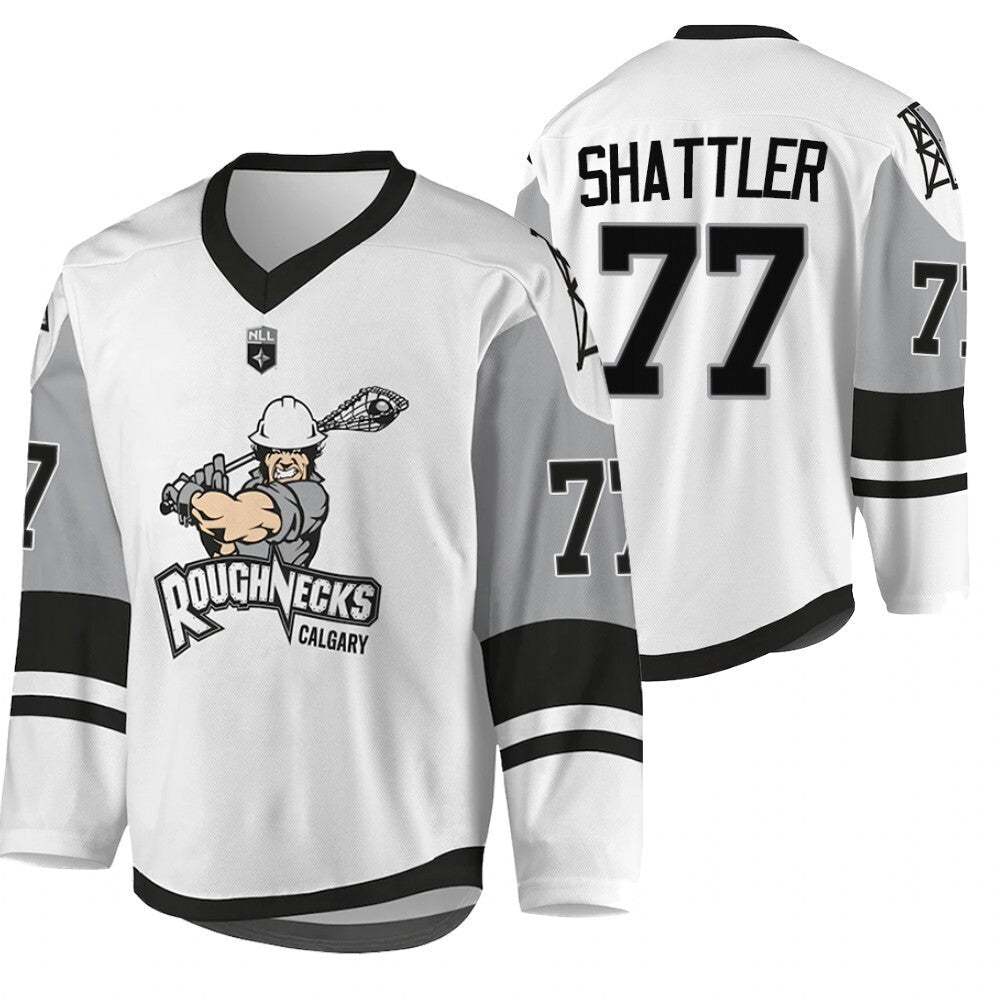 Calgary Roughnecks #77 Jeff Shattler 2011-mvp-2021-22-white-jersey College Football Jersey football jersey product view 1