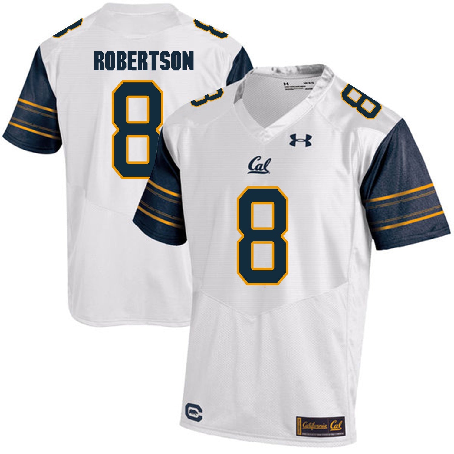 California Golden Bears Demetris Robertson 8 White College Football Jersey football jersey product view 1