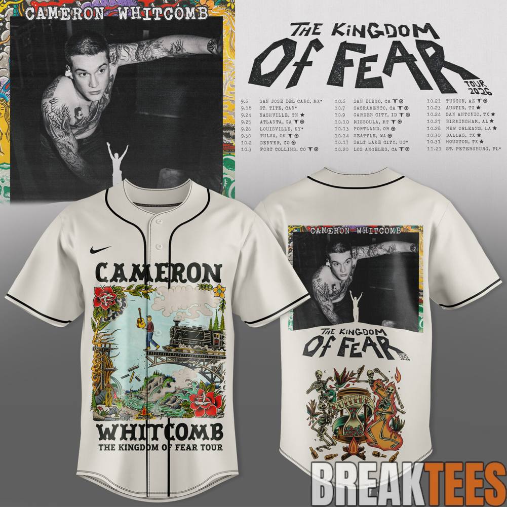 Cameron Whitcomb The Kingdom of Fear Tour 2026 Baseball Jersey Unisex T-shirt, Sweatshirt, Hoodie, Long Sleeve Tee - T-Shirt, Sweatshirt, Hoodie